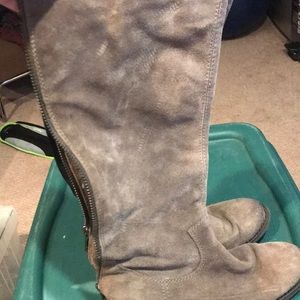 Knee high zip up suede boots